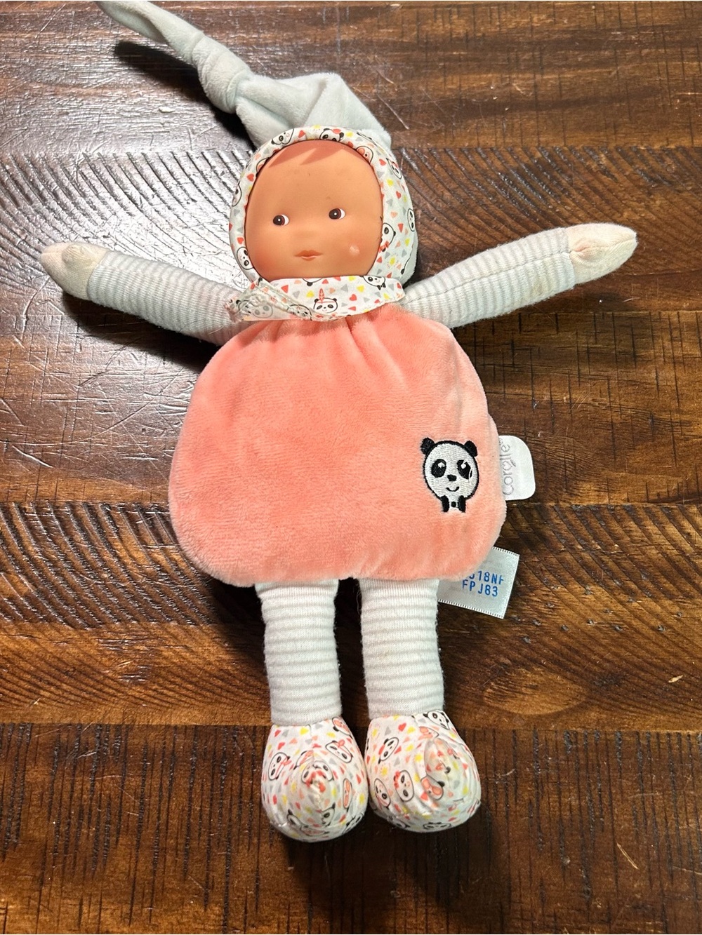 Corolle 10" Baby Rattle Doll Pink Panda Print 2018
